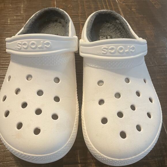 CROCS Classic Lined Clogs White With Gray Liner Size M/5 W/7 - Picture 3 of 11